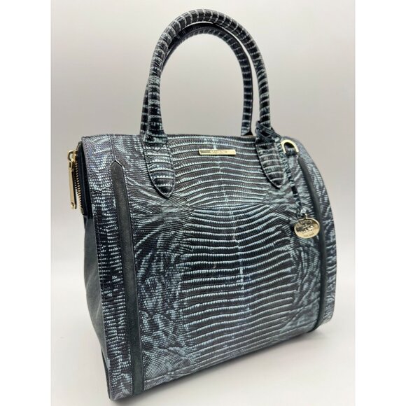 BRAHMIN Caroline croc embossed leather satchel crossbody + Dust bag - Slate Blue - Picture 4 of 14